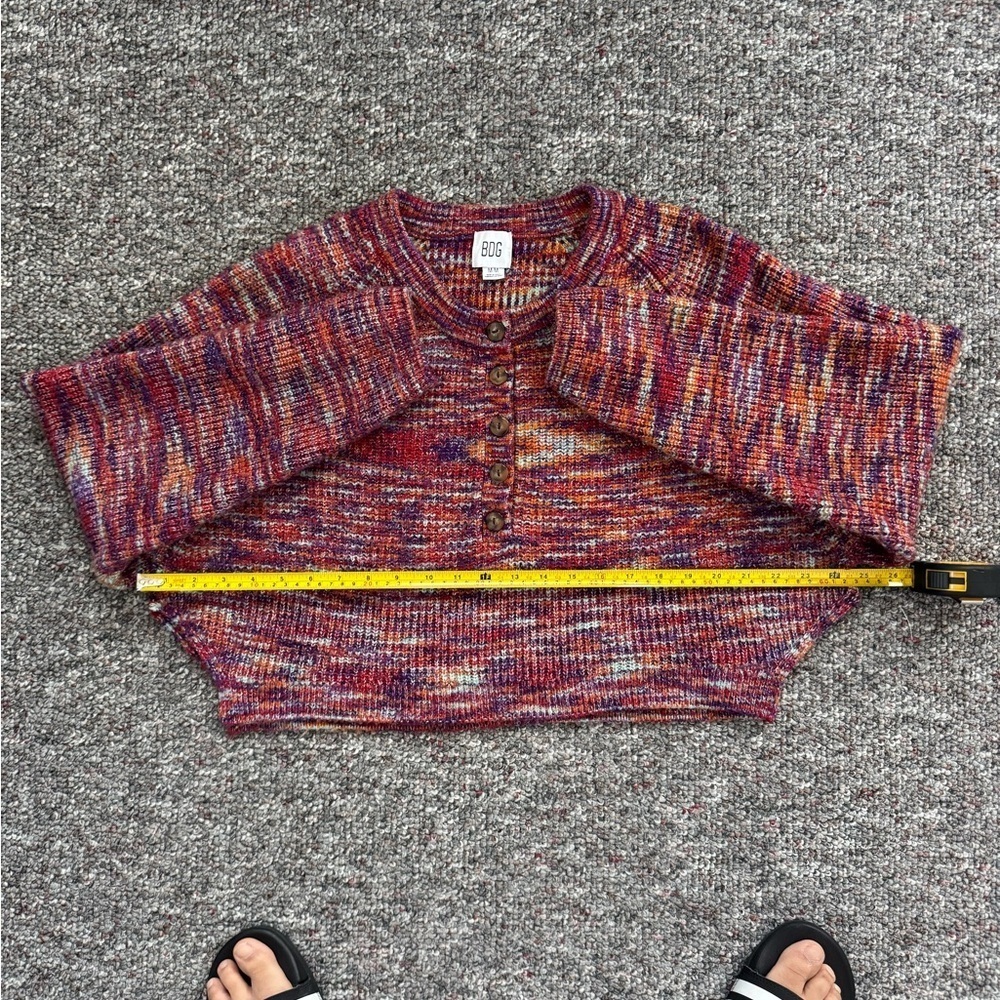 BDG Urban Outfitters Harlow Henley Striped Colorful Knit Crop Cardigan Sweater - Picture 3 of 11